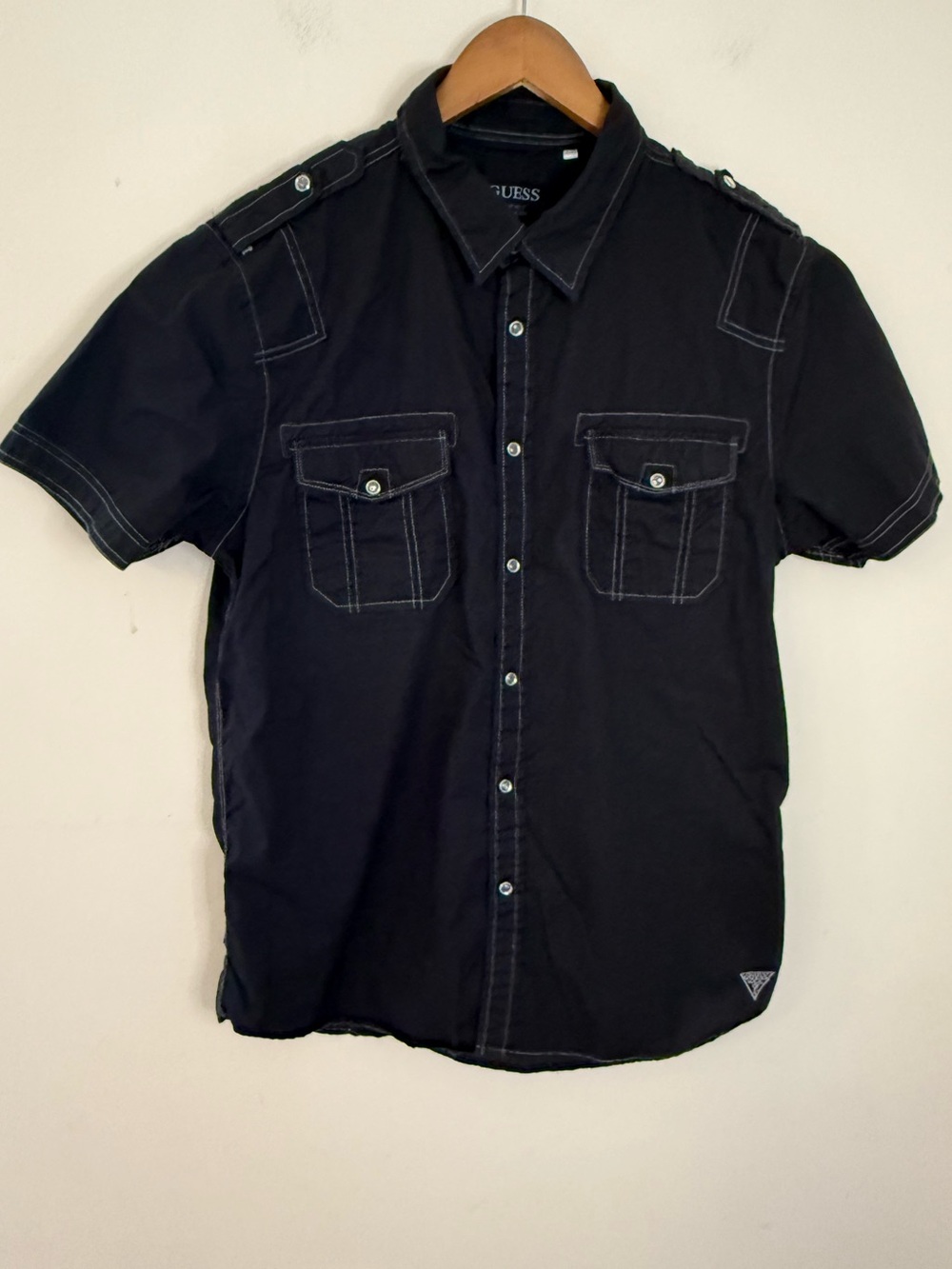 Guess western black short sleeve snap up top SZ XL